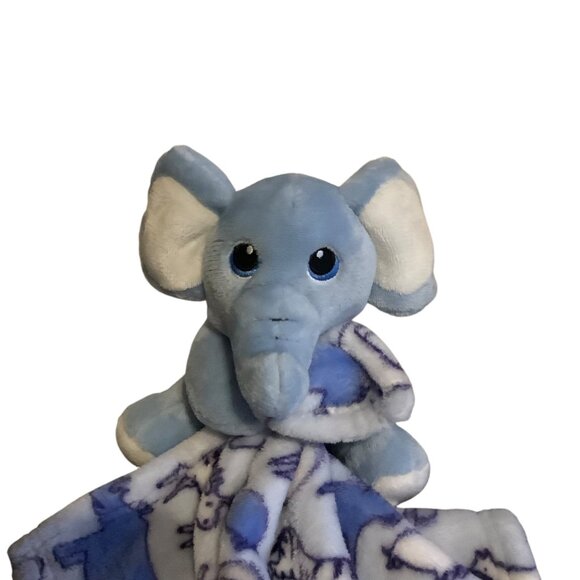Blue Elephant Plush Lovey Blanket Animal Print Soft Fleece Baby Security 12"x12" - Picture 2 of 6